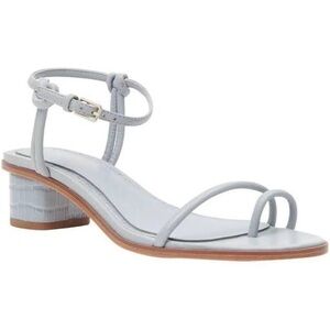 J McLaughlin Croc Embossed Sandals Sz 9.5 Block Heels Dusty Cloud‎ Blue Leather